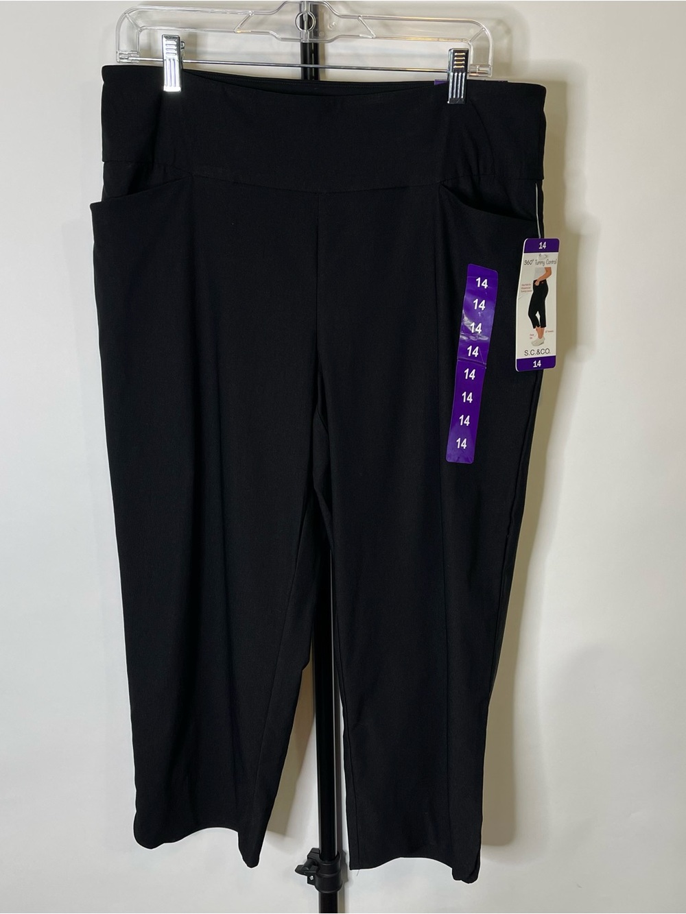 NEW SC&Co Black 360 Tummy Control Pants Capris Size 14 Women’s